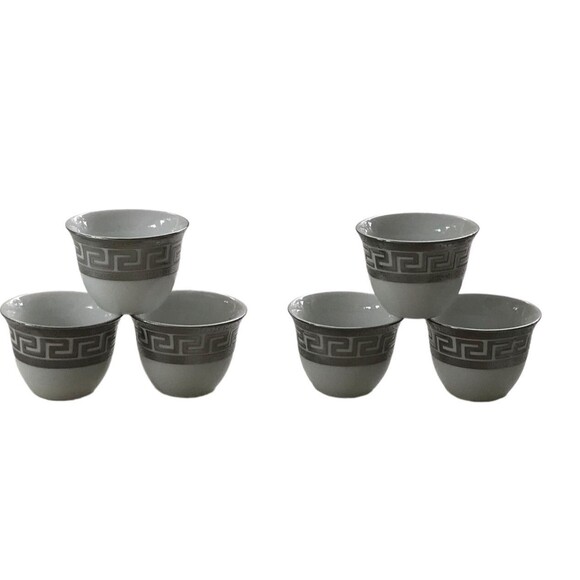 Aramco Imports Demitasse Espresso Coffee Cups 2"  White Decorative Silver Trim 6 - Picture 1 of 4